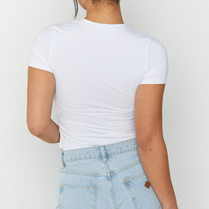 Top Corto de Manga Corta con Cuello Redondo Blanco para Mujer, Corte Regular, Deportivo, Ecológico, 100% Algodón, Transpirable, de Secado Rápido, con Cierre y Bordado - Product Image 4