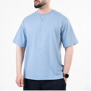 Custom Wholesale Light <b>Blue</b> V Neck Collar Detail T Shirt <b>Mens</b> Relaxed Fit Cotton Jersey Half Sleeve Crewneck Vintage Style Tees - Product Image 1