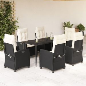 Set da Pranzo da Giardino in Rattan PE Nero per 6 Persone con Braccioli Regolabili, Arredamento da Esterno in Stile Contemporaneo - Product Image 1