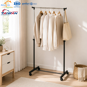 Perchero de Metal de Una Barra de Alta Calidad Hecho en Taiwán, Ajustable en Altura, Ahorra Espacio para Uso Doméstico - Product Image 1