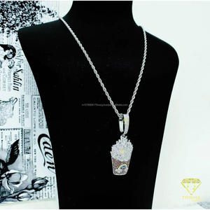 Collar de Plata de Ley 925 con Colgante de Moissanita Personalizado con Temática de Snack, Estilo Rapper Iced Out con Piedra de Color, Joyería - Product Image 2