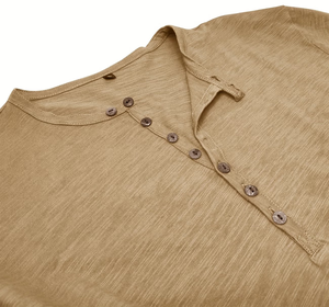 Men's Short Sleeve V-neck Henley T-Shirt Solid Blue Jersey Knitted Cotton Slim Fit Casual Regular Length Breathable Button-<b>Up</b> - Product Image 5