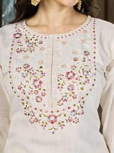 Conjunto Tradicional de Kurti, Pantalón y Dupatta de Algodón con Bordado para Mujer, Ropa Casual para Todas las Temporadas, Estilo India-Pakistán - Product Image 5