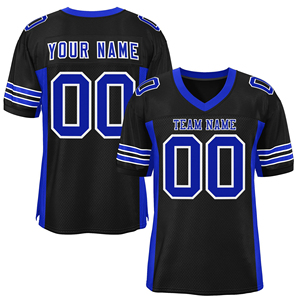 Custom American Football Jersey Men Black White Mesh V-Neck Short Sleeve Breathable Sublimated Print Team <b>Name</b> Number - Product Image 2