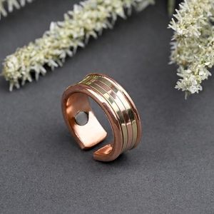 Awesome Handmade Tricolor Copper Ring – Adjustable Mixed Metal <b>Braided</b> Band Modern Unisex Finger <b>Accessory</b> - Product Image 4