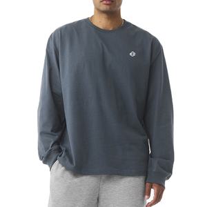 Garment Dyed Unisex Athletic Regular Fit Washed Cotton Single Jersey Crew Neck Long Sleeve T <b>Shirt</b> in Blue <b>Grey</b> Private Label - Product Image 1