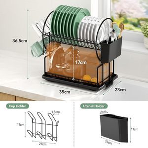 Égouttoir à vaisselle en métal noir antirouille pour évier de cuisine - Product Image 4