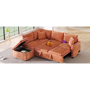 82.67 Convertible L-Shaped <b>Sofa</b> <b>Bed</b> <b>Storage</b> Ottoman Two Pillows Two Power Sockets Two U-Two Convertible Sleeper Sectional <b>Sofas</b> - Product Image 6