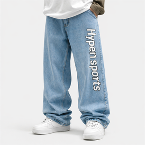 HYPEN SPORTS - Jeans de mezclilla holgados de pierna recta para hombre, corte medio, transpirables, para verano, otoño y primavera - Product Image 2