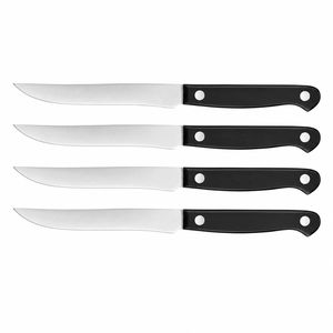 Juego de 4 Cuchillos de Cena Negros con Hojas de Borde Liso Plateado y Mangos Curvos con Triple Remache para Cortar Carne y Uso en la Mesa - Product Image 1