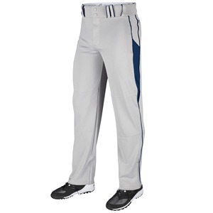 Pantalon de baseball gris pour homme avec bande latérale marine, respirant, anti-humidité, en polyester, fermeture éclair, coupe classique, couleur unie, protection UV - Product Image 1