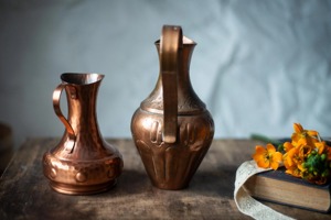Vintage Copper Pitchers Set of 2 Handcrafted Metal Water <b>Jugs</b> Decorative <b>Drink</b> Dispensers for Home Use - Product Image 6