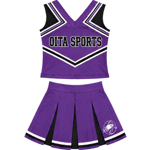 Ensemble d'uniformes de cheerleading personnalisés par le fabricant, couleur violet, haut court sans manches et jupe plissée, vêtements de danse pour équipe sportive - Product Image 1