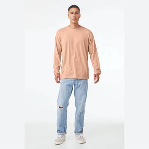 Men's <b>Peach</b> Long Sleeve <b>T</b>-<b>Shirt</b> O-Neck Casual Regular Fit Solid Color 100% Cotton Knitted Blank Design - Product Image 3