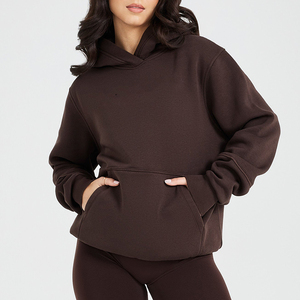 <b>Women</b> Solid Windproof Lined <b>Hoodie</b> Zippered Business Sweatshirt Light <b>Blue</b> Full Sleeve Knitted Cotton Drop-shoulder Pockets - Product Image 2