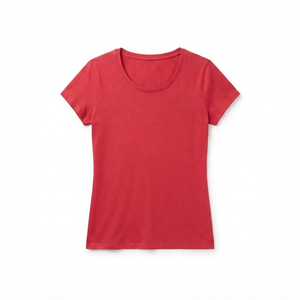 Women's Red Scoop Neck Short Sleeve Cotton T-Shirt Regular Fit Casual Solid Color Jersey Fabric All Seasons Breathable - Product Image 1