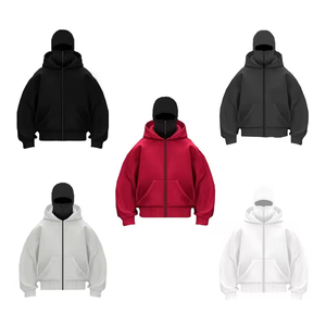 Sweat-shirt d'hiver unisexe personnalisé, écologique, numérique, épais, surdimensionné, à double capuche zippée, avec cagoule ninja intégrée - Product Image 1