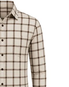 Camisa de Franela a Cuadros Beige Marrón para Hombre, Casual y Formal, de Manga Larga, con Botones, de Algodón, para Oficina, Personalizable - Product Image 4