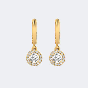 Boucles d'oreilles linéaires minimalistes de luxe plaquées or avec diamants synthétiques cultivés en laboratoire, taille ronde, 0,80 carat au total - Product Image 1
