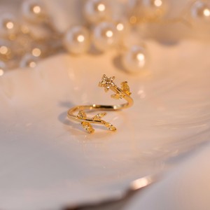 Bague florale en zircon, argent sterling 925, plaqué or 14 carats, fine et ajustable, cadeau pour elle, bijoux - Product Image 1