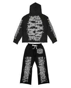 Ensemble de survêtement Saint Tears noir à imprimé pailleté, manches longues, fermeture éclair, capuche, coupe ample, streetwear adulte, automne - Product Image 6