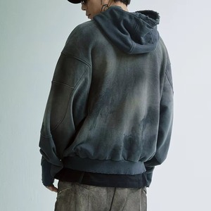Men’s Acid Wash Hoodie – 100% Cotton <b>Fleece</b> Oversized Streetwear Pullover Heavyweight Vintage Faded Wash Winter Wear <b>Black</b> - Product Image 1