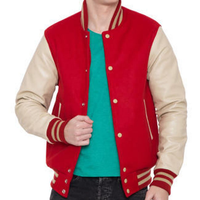 Blouson universitaire homme coupe ample personnalisé style Letterman, type baseball, chaud pour l'hiver, en polyester/coton, col montant, coupe-vent