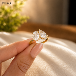 Anillo de Diamantes en Forma de Pera Toi Et Moi con Banda Ovalada de Moissanita para Mujer, Oro Amarillo Vermeil de 18K, Regalo de Compromiso - Product Image 5