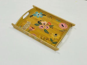 Handmade Floral Print Wood Serving <b>Tray</b> with Handles | Rustic <b>Decorative</b> Rectangle <b>Coffee</b> <b>Table</b> Ottoman <b>Tray</b> <b>for</b> Home Decor <b>Tray</b> - Product Image 1