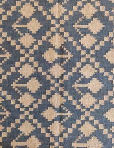 Tapis en laine fait main |   Tapis d'appoint abstrait bleu et ivoire tissé à la main |   Tapis en laine naturelle à poils ras, écologique, pour salon et chambre à coucher - Product Image 3