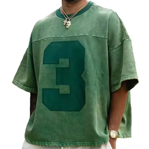 เสื้อยืดทรงบ็อกซี่แฟชั่นสำหรับผู้ชาย ทรงครอป ไหล่ตก เนื้อผ้าระบายอากาศสบายๆ ผ้าฝ้าย 100% เสื้อยืดทรงบ็อกซี่ - Product Image 2