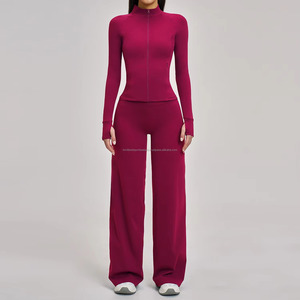 Ensemble de yoga pour femme FONILBEST – Haut dos nageur à col carré et pantalon long taille mi-haute de couleur unie, respirant en Spandex/Nylon - Product Image 3