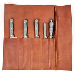 High Quality Handmade Genuine <b>Leather</b> Eco-Friendly Classic Lightweight Portable Chef <b>Knife</b> <b>Roll</b> Case Kitchen Accessories - Product Image 1
