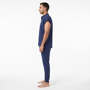 Hawk Eye Unisex Scrub Set <b>Navy</b> <b>Blue</b> Knitted Cotton Polyester Hospital Uniform Pants and Top with Pockets - Product Image 2
