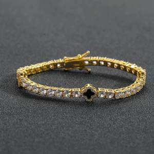 Pulsera de tenis RB Gems VVS Moissanite Clover de plata de ley 925, estilo Hip Hop, chapada en rodio, con incrustaciones de malaquita y ónix. - Product Image 4