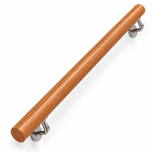 Rampe d'escalier murale en bois/acier inoxydable, longueur personnalisée, design traditionnel, diamètre 2 5/8 pouces - Product Image 1