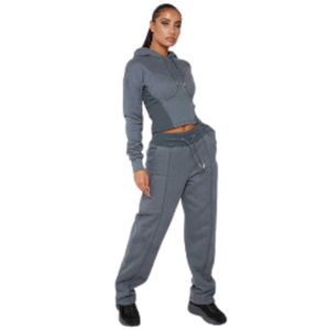 Chándal informal holgado para mujer, personalizado con estampado, tejido de punto sólido con patrón bordado - Product Image 1