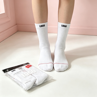 Chaussettes unisexes de couleur unie, logo personnalisé, chaussettes en coton tricotées, chaussettes de sport respirantes, chaussettes décontractées mi-mollet