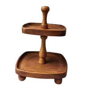 Soporte de Pastel de Madera de 2 Niveles de Lujo, Diseño Fabuloso, Plato Redondo de Madera Natural para Servir Postres, para Bodas y Fiestas, en Oferta - Product Image 3