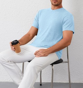 T-shirt décontracté en coton pour homme, col rond, manches courtes, coupe classique, respirant, en jersey doux, vêtement vierge personnalisable, vente en gros - Product Image 5