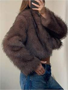 Veste bomber courte de luxe pour femme en duvet de canard blanc et fourrure de renard, manteau d'hiver court en laine, qualité supérieure, OEM, marque privée - Product Image 2