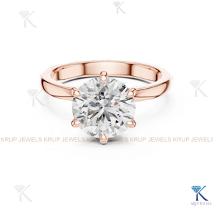 Anillo Solitario de Diamante CVD Cultivado en Laboratorio Personalizado, Banda Lisa con Halo Oculto Redondo, Oro Sólido de 14K, Regalo de Boda y Aniversario - Product Image 5