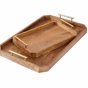 Handmade Wooden Serving <b>Tray</b> with Brass Handles Luxury Decorative <b>Tray</b> for Home & Hotel - Product Image 1
