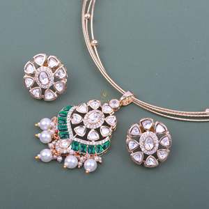 Zara Gold Plated Designer Polki Necklace & Earring Set for Bridal Wedding Festival - Product Image 5