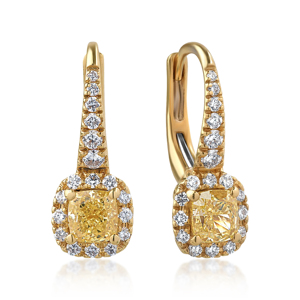 Pendientes de Diamantes de Corte Cojín en Oro Amarillo de Lujo, Joyería de Boda para Mujer - Product Image 2