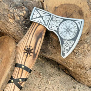 Hache industrielle de style Viking en acier au carbone, design gravé, manche en bois, symbole nordique, pour camping, bushcraft, coupe de bois, décorative - Product Image 4