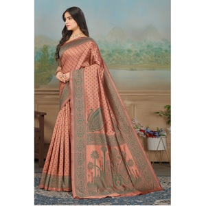 Sari de Seda Banarasi Tejido a Mano de Primera Calidad para Bodas, Vestimenta Nupcial, Ocasiones Festivas y Moda Étnica Tradicional India - Product Image 3