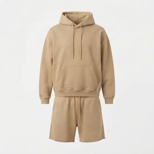 Conjunto de Sudadera con Capucha de Felpa de Algodón Grueso Personalizable y Pantalones Cortos Casuales, Proveedor Directo B2B - Product Image 3