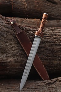 Couteau de chasse à lame fixe de qualité industrielle, fait main, OEM personnalisé, pointe de lance, acier inoxydable, manche en bois, cuir, style Viking - Product Image 4