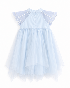 Vestido de Tul Azul Claro para Niña con Bordado de Mariposas, Manga de Pétalo, Corte en A, Largo hasta la Rodilla, Estilo Dulce, Vestido de Primavera - Product Image 5
